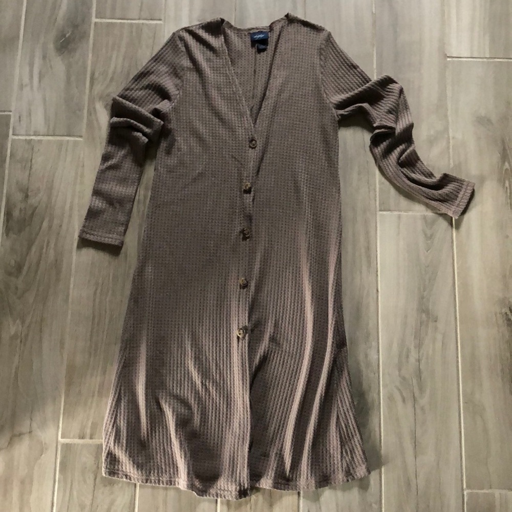 Day trip taupe long sleeved waffle knit cardigan
